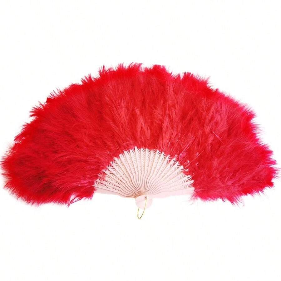 Vintage Inspired Foldable Handheld Fan Red - 紅色 - 查看 1