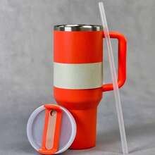 STANLEYSINCE 1913 40 OZStainless Steel Tumbler Double Wall Vacuum Insulated Portable Drinking Cup Travel Lced Coffee Mug  Summer Drinkware With Handle And Straw, Perfect ForTravel, Home, Office, Gift, Lce Drinks And Hot Drinks - Orange - View 5