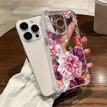 Funda para teléfono con diseño floral bohemio. Funda para teléfono, modelos compatibles 16, 15, 14 Pro, 13, 12, 11, XS Plus. Fabricada en silicona TPU, resistente a golpes y caídas. - transparente - Ver 1