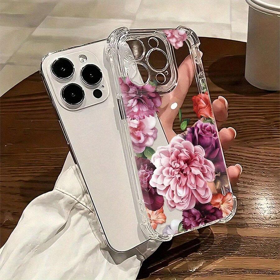 Funda para teléfono con diseño floral bohemio. Funda para teléfono, modelos compatibles 16, 15, 14 Pro, 13, 12, 11, XS Plus. Fabricada en silicona TPU, resistente a golpes y caídas. - transparente - Ver 1