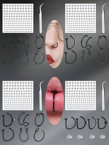 CIZME 8入組假耳洞、假鼻環、假鼻釘、假中隔、假唇環、貼面寶石、假眉環、假唇釘、夾式假鼻環 - 銀色 - 查看 5