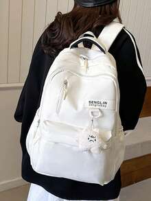 学校旅行笔记本电脑背包轻便包可爱耐用休闲包适合男孩和女孩大学背包大容量便携式背包适合户外、旅行、徒步旅行、无吊坠的书包。 - 白色 - 查看 6