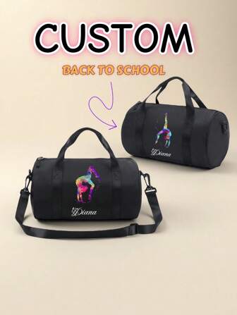 Bolso deportivo negro de gran capacidad, de moda y exclusivo, personalizado con patrones de baile coloridos, adecuado para diversos usos como fitness y viajes. Se puede imprimir con un nombre personalizado u otros saludos festivos. Versátil y casual. Puedes imprimir tu nombre, letras, números de la suerte, etc. Muy apropiado para uso diario, ir a la escuela, clase, como regalo para amigos, hijas, bolsas de recuerdo, regalos de Navidad y Año Nuevo.