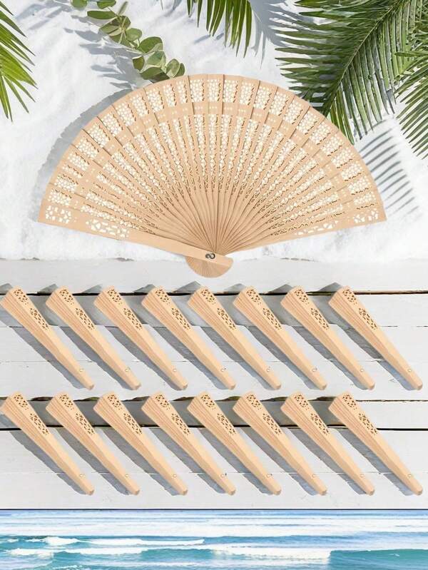 1/5/10/15pcs Stylish Wooden Folding Fan, Boho Style Hollow Carved Wooden Fan, Handheld Fan For Photo Props, Bamboo, Lightweight And Portable - Gift For Women's Graduation Gift And Home Decoration Accessories.Style (Color) Random Shipment