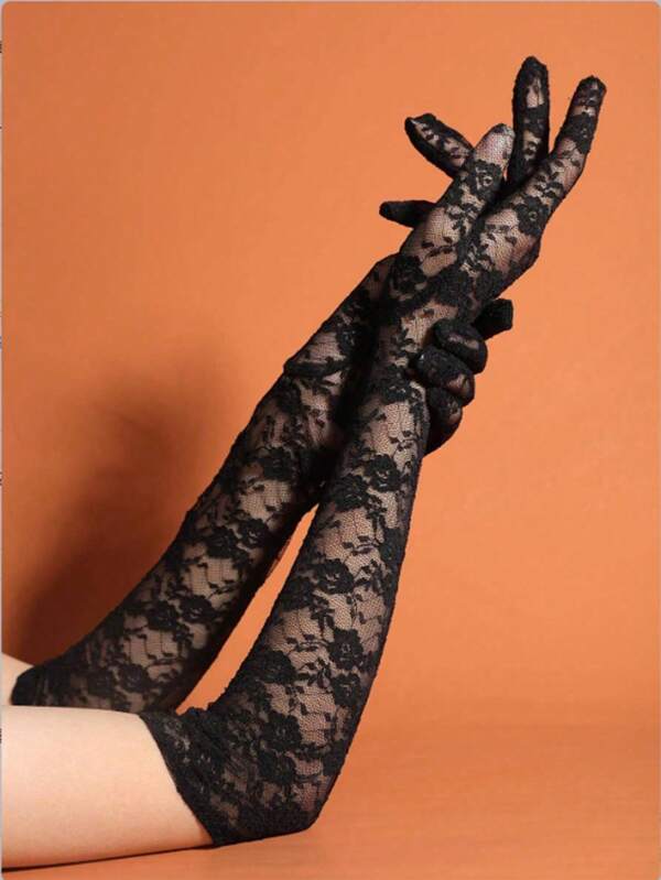 زوج قفازات للمرأة مطرز بالدانتيل، مناسبة للأعراس والحفلات وعيد الحب وحفلات هالوين