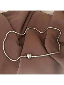 1pc Stainless Steel Heart Lock Snake Bone Chain Necklace, New Style DIY Accessory For Women Casual Daily Wear - Steel Color - View 4