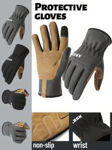1 Pair Men Full Finger Gloves For Outdoor Work, Gardening, Thick & Anti-Slip Palm, Wear-Resistant