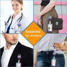Retractable Badge Holder, Heavy Duty Vertical ID Card Badge Protector Case With Marble Texture, Suitable For Work Office Nurse Medical Student Teacher, For Ladies, Dark Purple,School Supplies,Back To School - one-size - View 7