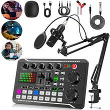 F998 播客直播设备套装，专业直播声卡带 BM800 麦克风套装混音器录音室套装音乐唱歌音频直播博客设备（内置 1200mAh 电池） - F998 only Sound Card - 查看 1