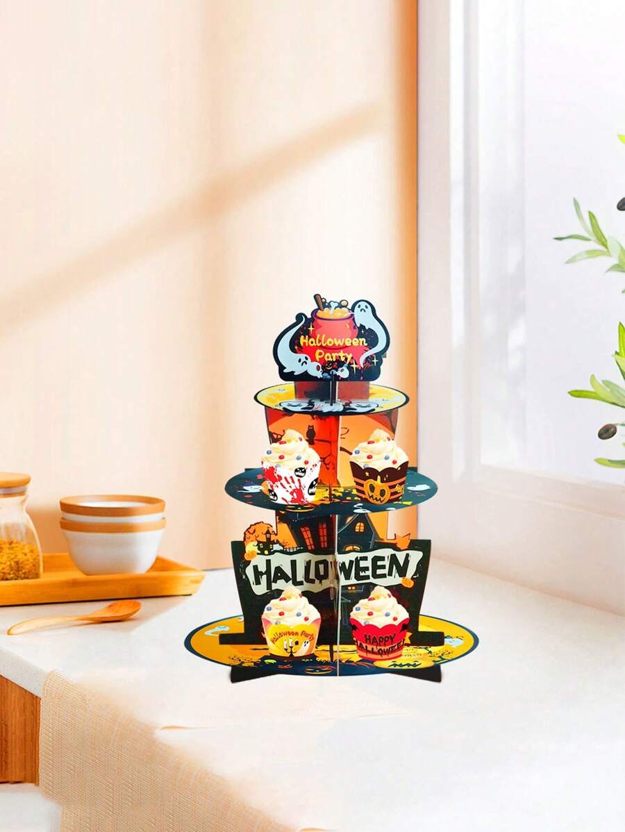 6pcs/Set Halloween Cupcake Stand, Food Display Rack, Dessert Shelf, Kitchen Dining Table Decor, Party Tabletop Decoration, Centerpiece, Party Background Decor, Suitable For Halloween, Theme Parties And Events, Indoor Decoration