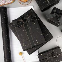 1 卷 - 哑光黑色和金色铝箔礼品包装纸，万圣节黑色纯色纸，礼品包装纸，非常适合婚礼、情人节生日、圣诞节、Y 花束、金属质感圣诞礼品包装纸、DIY 圣诞元素配饰装饰纸、纯色图案、哑光包装纸、万圣节、感恩节、冬季