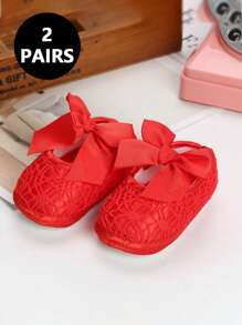 1 paire de chaussures bébé design nœud papillon mignon, chaussons plats souples antidérapants pour intérieur et extérieur pour bébé