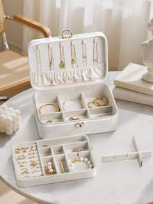 CASEGRACE 1 件女孩珠宝盒收纳盒，仿皮可锁珠宝架收纳盒，双层盒子，耳环项链、戒指收纳盒，桌面和旅行使用的理想选择，生日结婚礼物珠宝收纳盒 - 多色 - 查看 10