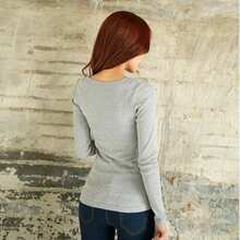 Otoño botón de hilo de color sólido camiseta de manga larga de las mujeres Slim nueva blusa camisa de fondo fuera de la marea de desgaste - Gris - Ver 3