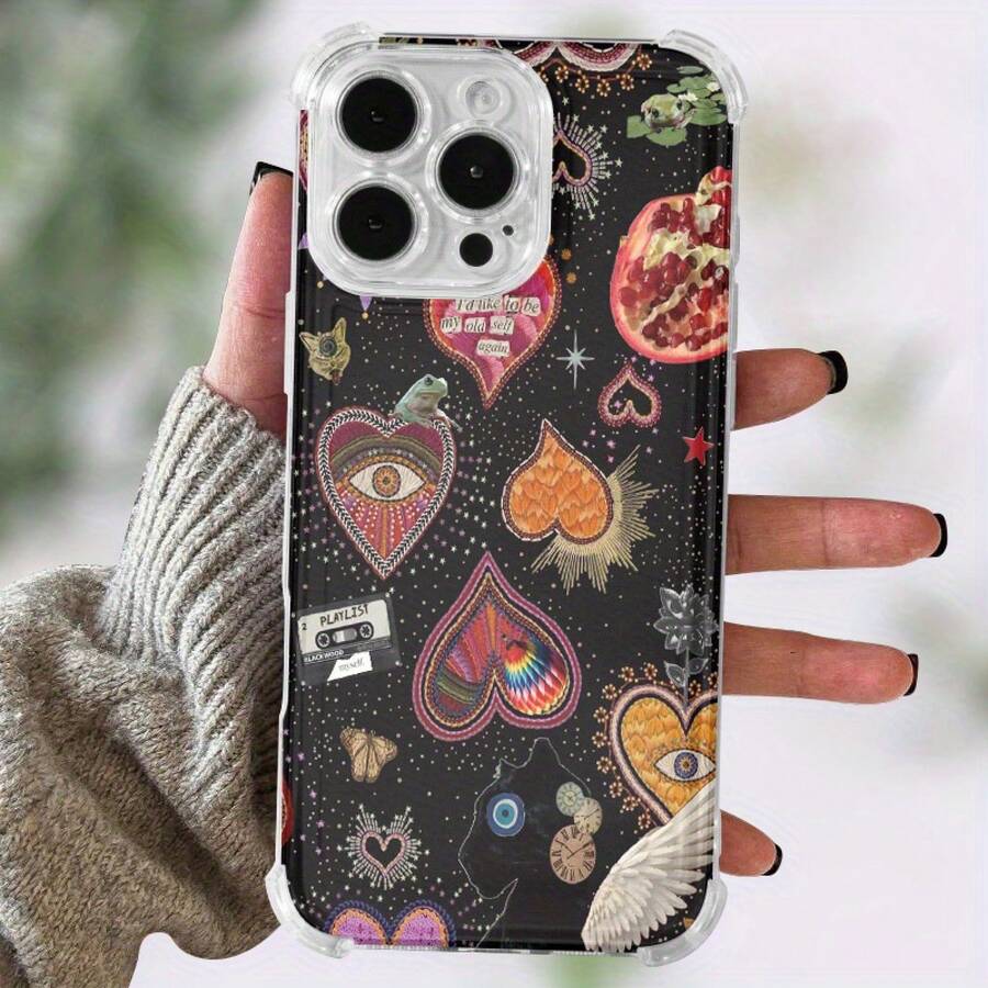 Funda para teléfono (1 unidad) con diseño de corazón, funda moderna para phone 16 Plus, 14 Pro, 15, 12, 13 Pro y 11 XS. - Colores mixtos 1 - Ver 1
