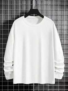 Camiseta de manga larga de unicolor casual para hombres, esencial para capas, primavera/otoño - Blanco - Ver 7