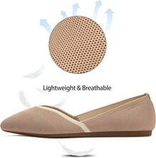 Womens Flat Shoes Classic Pointed Toe Flats Knitted Dress Shoes Soft Comfortable Dressy Flats Women - 駱駝 - 查看 3