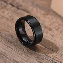 1pc Men's Fashionable Titanium Steel Ring, 8mm Black, Wear-Resistant And Scratch-Resistant Single Ring, Suitable For Friendship, Birthdays, Weddings, Graduation, Christmas - 黑色 - 查看 7