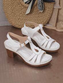 1 双女式厚底扣带凉鞋，百搭平底舒适运动沙滩鞋，适合日常穿着的度假时尚休闲鞋 - 白色 - 查看 6