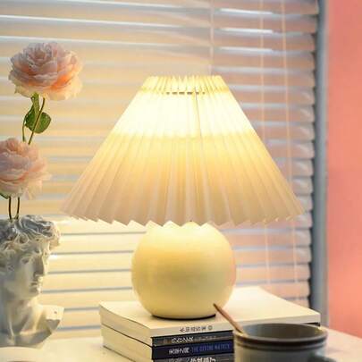 1 件现代陶瓷台灯，USB 供电氛围灯，LED 暖光护眼，布艺灯罩，卧室装饰褶皱台灯，适合餐厅、客厅、咖啡厅、育儿室的室内照明，舒适简约小夜灯
