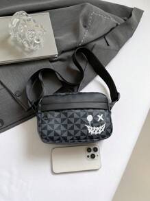 Borsa a tracolla sportiva casual da uomo alla moda a quadri, piccola borsa quadrata da business