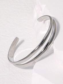 1 件不锈钢简约双条纹空心手镯，可调节，男女适用（轻微划痕） - 不銹鋼手鐲 - 查看 7