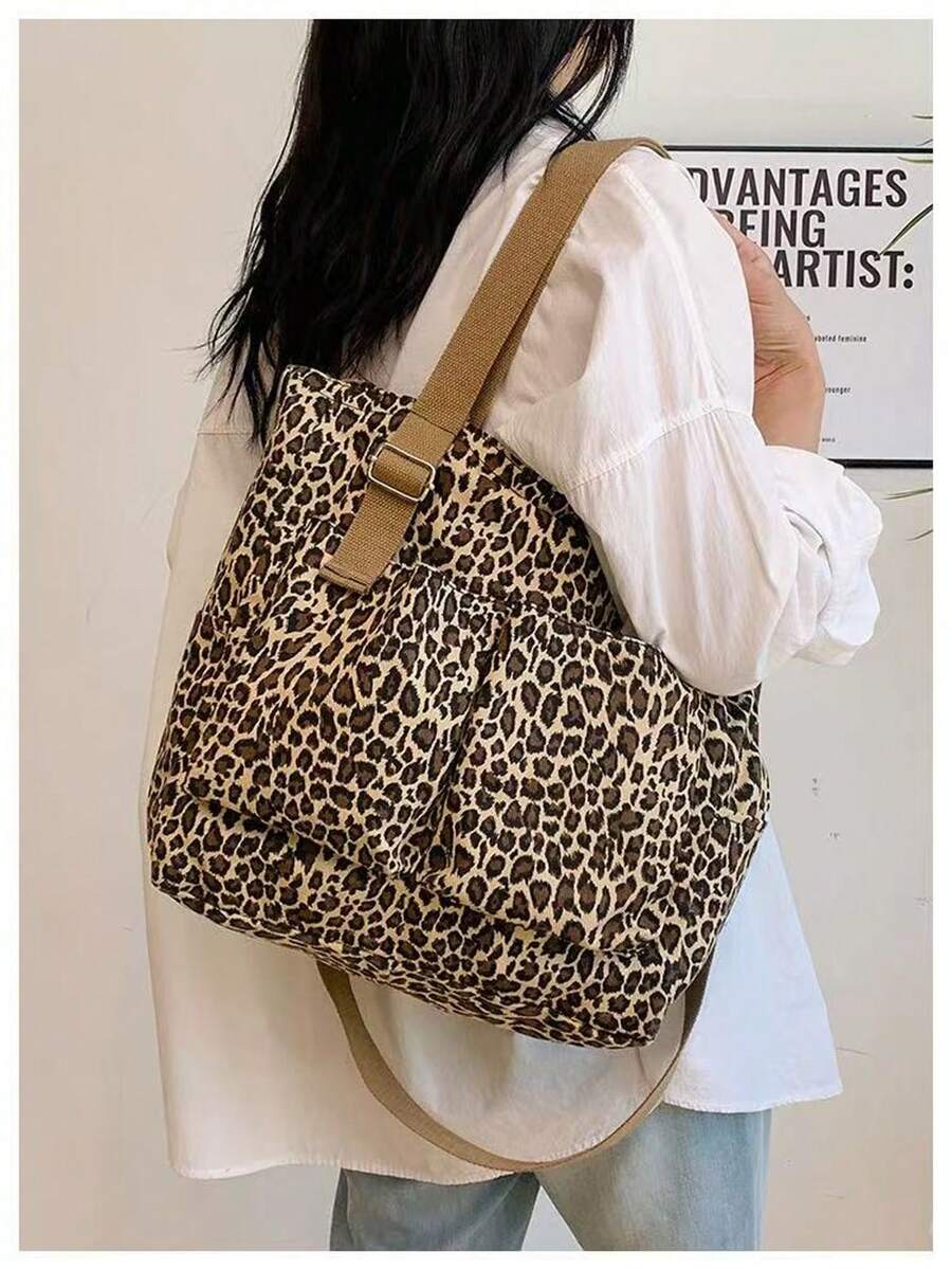 (2210)Fashion Leopard Print Women's Crossbody Bag,Multi-Pocket Design,Zipper Opening - 卡其色 - 查看 1