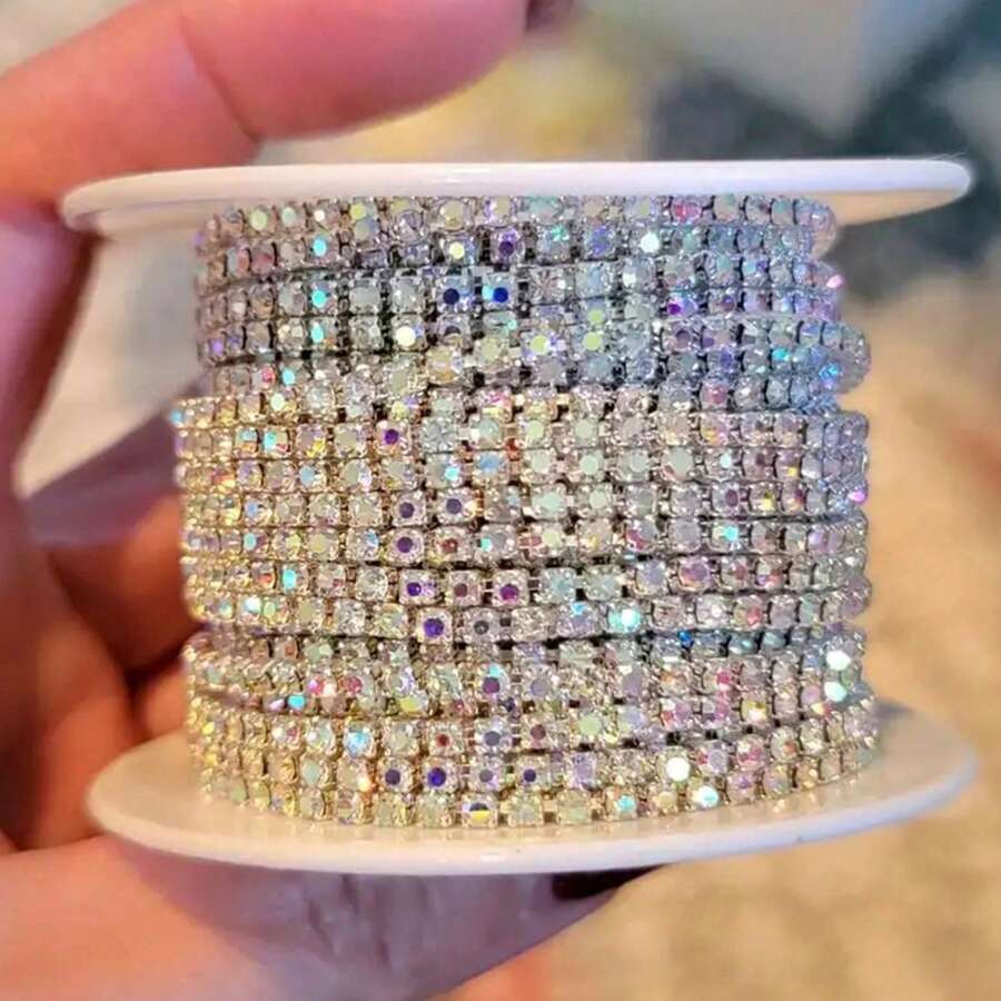 10 Yards/Roll SS6-SS16 AB Color Crystal Rhinestone Chain, Crystal Rhinestone Dense Chain, Gold/Silver Claw Set Diamond Chain, Rhinestone Claw Chain, Rhinestone Decor Chain, Rhinestone Sewing Craft Chain DIY, Elegant Minimalist Body Chain, Rhinestone Decor Chain, Claw Chain, Crystal Rhinestone Chain - Multicolor - View 1
