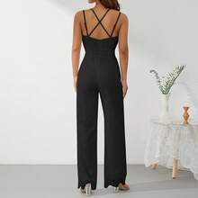 Beauace Womens Lace Sleeveless Backless See Through Mesh Hollow Out Ruffle Long Pants Bodycon Jumpsuit Rompers Clubwear - Black - View 5
