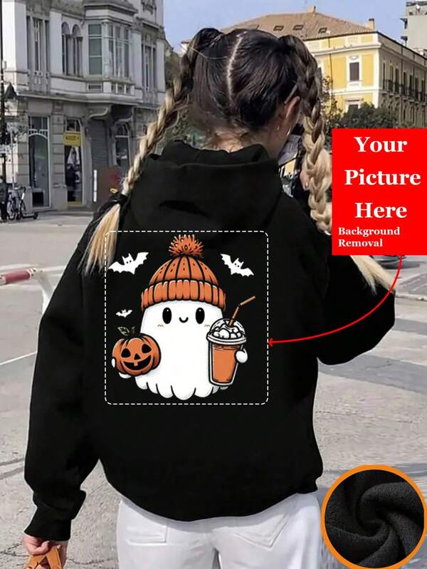 Customized Girls' Hooded Sweatshirt With Personalized Design On Back - Logo/Class Uniform/Graduation Season/Photo/Anniversary/Birthday/Drawing/Friend's Photo/Pet/Family/School Logo/Dance Team Logo/Customize Your Hoodie