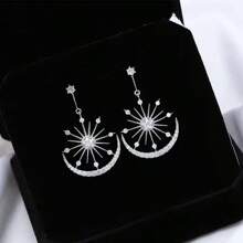 1 Par de Aretes Colgantes Elegantes de Piedras Rhinestone con Estrellas y Lunas, Accesorios de Joyería para Fiesta, Estilo Europeo y Americano
