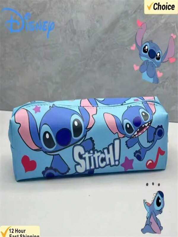 Disney Disney Disney Stichy And Lillo Cartoon Waterproof Faux Leather Pen Cases, Large Capacity Round Pen Bags, Cute Stationery Bags, Perfect For Class Gifts, Perfect For Event Party Gifts,Pencil Case,Pencil Pouch,School Bag