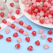 10/15 hạt dâu tây lỗ thẳng Acrylic nhiều màu, đồ trang sức tự làm, vòng cổ, vòng tay, hạt trang trí hình trái cây làm quà tặng ngày lễ - Hạt dâu tây - Xem 7