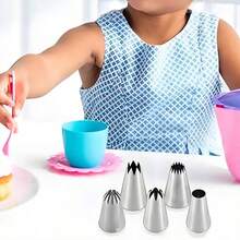 5-Piece Best Choice For Baking! 5-Piece Cake Decorating Nozzle Set, 430 Stainless Steel With PP Bag, Seamless Welding And Sanding Process, Not Easy To Rust, Efficient Adaptation To The High-Frequency Use Needs Of Cake Shops And Milk Tea Shops! - 銀色 - 查看 5