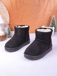 Autumn/Winter New Kids Snow Boots, Mid-Large Children Flat Shoes, Plush Thick Sole Boys Warm Boots, Toddler Short Booties - Black - View 7