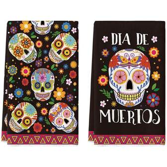 2Pcs Daisy Sugar Skull Day Of The Dead Kitchen Towels Dish Towels Hand Towels, 16x24 Inch Mexican Decor Hand Towels Home Decor Halloween Decor Room Decor Halloween Christmas Decorations Home Christmas Gifts Christmas Decor