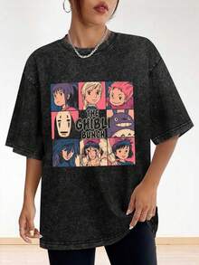 EWH Hip Hop High Street Day Comics Characters Creative Printed Summer Short Sleeve T-Shirt Men Men Oversize Couple DG004 - Black - View 3