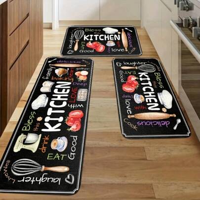 [Non-Slip Kitchen Rug] 2/3pcs Non-Slip Soft Kitchen Rug Set | Flannel Material, Rectangular Shape, Knit Weave, For Kitchen, Bathroom, Living Room, Bedroom, And Entryway