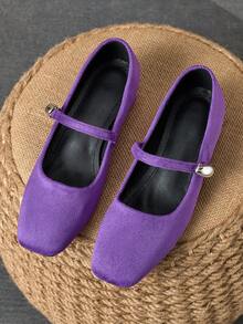 Women's Purple Mary Jane Shoes With 3cm Cloth Covered Chunky Heels, Fashion Versatile For All Seasons - Purple - View 3