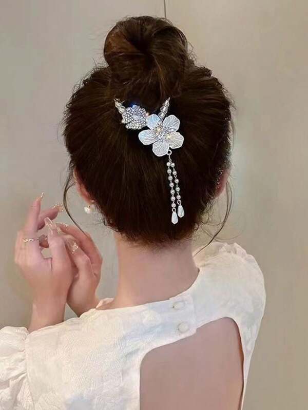 New Vintage Style Lily Flower Tassel Hair Clip, Bun Holder Hair Styling Accessory, Claw Clips, Hair Claws, Clips For Hair, Hair Slide, Hair Barrettes