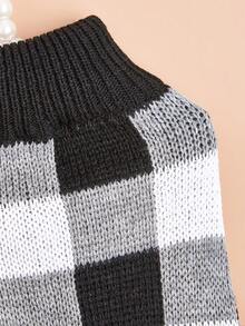 1pc Autumn/Winter Warm Versatile Lazy High Elasticity Comfortable Sleeveless Knit Woolen Colorblock Retro Plaid Pullover Pet Sweater - Black and White - View 8