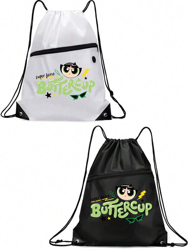 THE POWERPUFF GIRLS Large Capacity Multi-Functional Drawstring Backpack With Zipper, Casual Backpack For Yoga, Swimming, Fitness, Storage