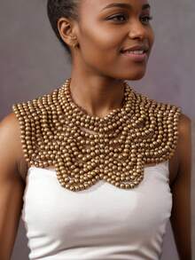 1 件夸张女士围兜项链围巾，多层波西米亚彩色木珠优雅项链，西方珠宝，女士派对配饰 - 彩色 - 查看 9