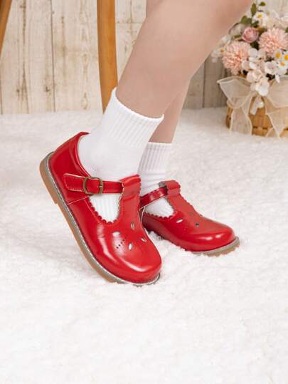 Vintage Elegant Mary Jane Flat Shoes For Girls, Red School Princess Shoes, Back To School Performance Footwear