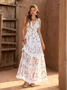 Faeriesty Đầm phong cách Bohemian của BohoBloom dành cho nữ với dây đeo vai mảnh có thể điều chỉnh, chi tiết buộc dây ở vai, viền ren tinh tế ở gấu đầm và dáng chữ A thư giãn. Lý tưởng cho những buổi đi chơi thường ngày, những chuyến đi nghỉ cuối tuần, dạo biển, dạo chơi vùng quê và những buổi dã ngoại thư giãn. - Đỏ và trắng - Xem 7