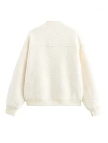 女式白色休闲宽松夹克，带前纽扣和口袋，长袖街头风格秋冬外套