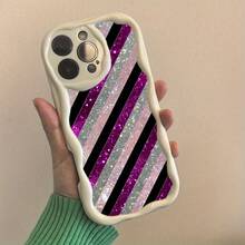 Funda para teléfono 1PC Patrón de Rayas Flash Negro Púrpura Rosa, Moda, Teléfono Móvil Llamativo Brillante, Adecuado 16/ 15/ 14/ 13/ 12/ 11/ X/ Xs - Blanco - Ver 1