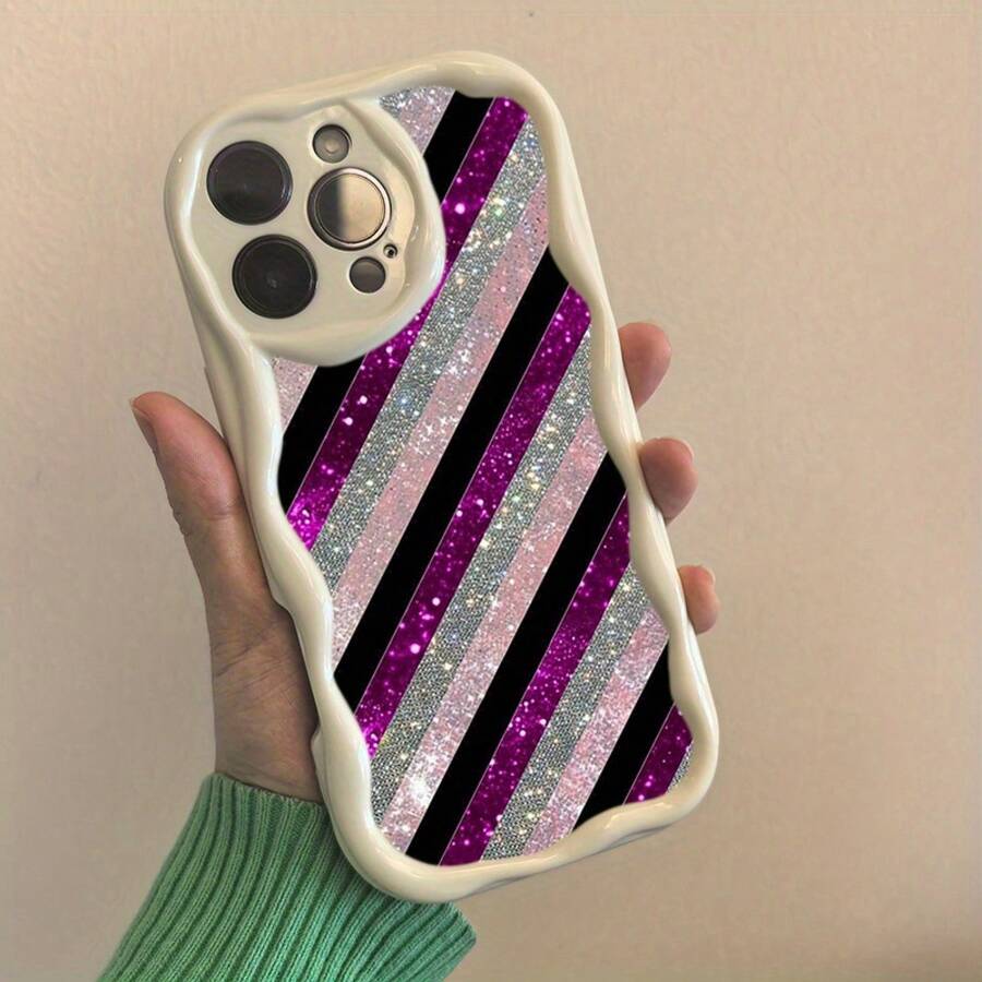Funda para teléfono 1PC Patrón de Rayas Flash Negro Púrpura Rosa, Moda, Teléfono Móvil Llamativo Brillante, Adecuado 16/ 15/ 14/ 13/ 12/ 11/ X/ Xs - Blanco - Ver 1