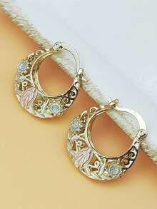 2 件空心圆形耳环套装，采用圣母玛利亚花朵设计，时尚复古金铜耳环，适合女性日常佩戴、派对、节日场合、珠宝礼物 - 金色 - 查看 7