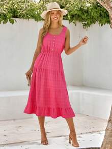 Women Long Dresses - Hot Pink - View 2